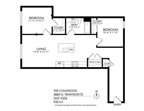 A black and white image of a floor plan for a unit at The Colewood.